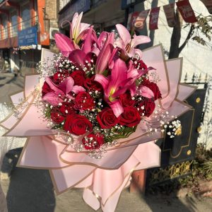 Rose And Lily Bouquet With Gypsy